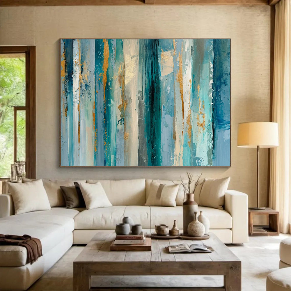 “Blue - Gold Vertical Rhythms” – Abstract Acrylic Painting CT1715