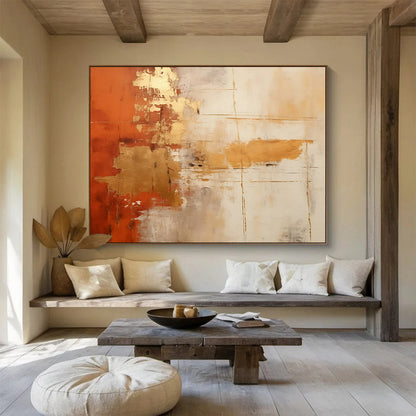 “Rust & Gold Fusion” - Orange, gold, gray, white; textured blocks and lines CT1571
