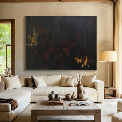 “Dark Hues with Yellow and Red Accents”，Abstract Oil Painting CT0354
