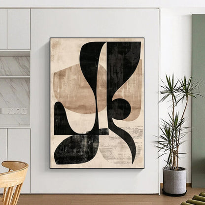 “Black & Beige Abstract Shapes: Retro Geometry” - Abstract Geometric Painting CT0385