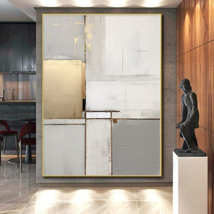 “Gold, Gray & White Blocks: Elegant Abstraction” - Abstract Elegant Painting CT0390