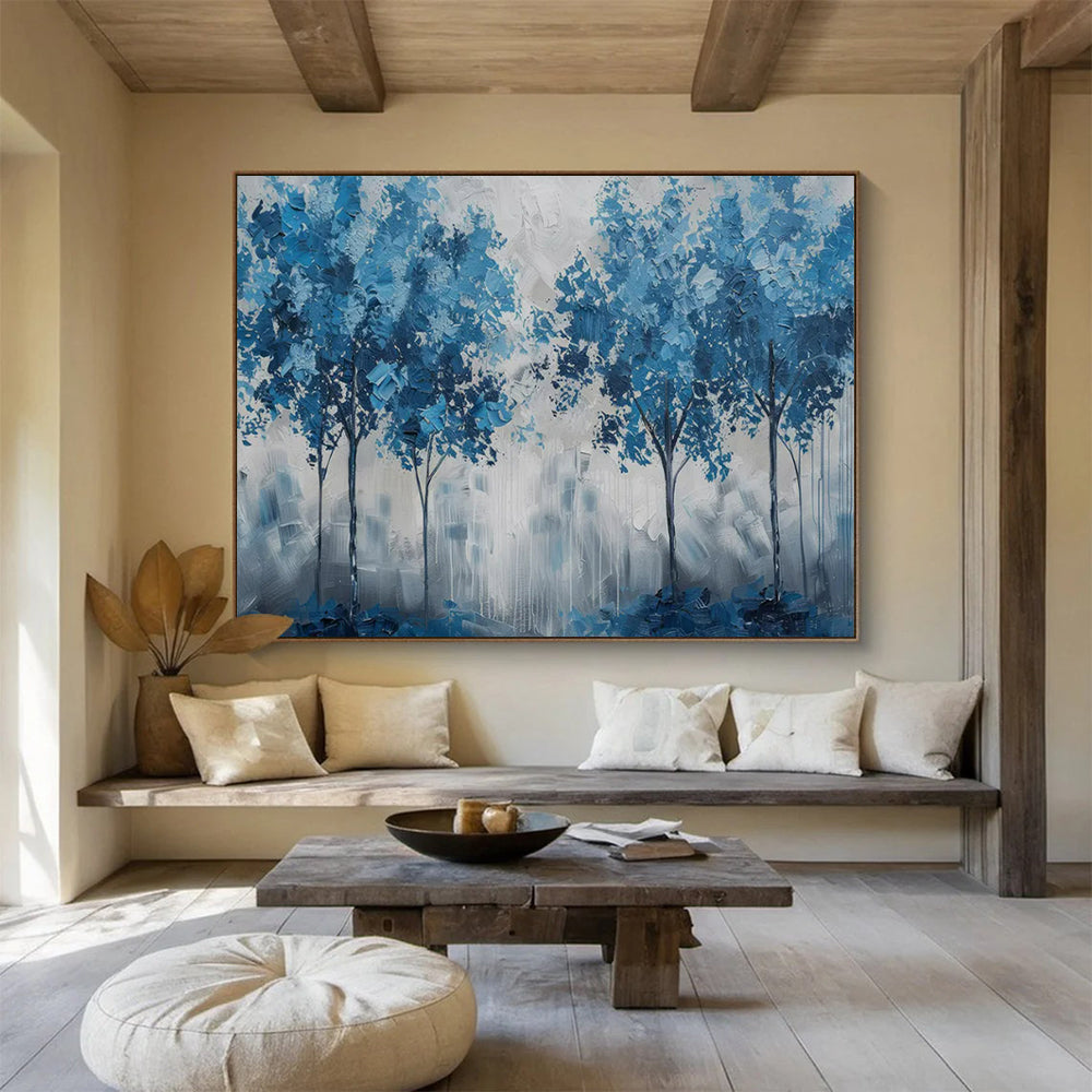 “Blue Trees in a Misty Forest” – Impressionistic Landscape Acrylic Painting CT1758