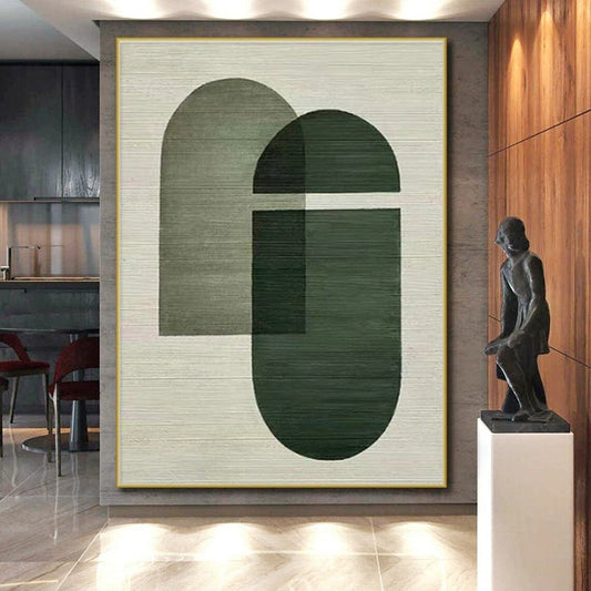 “Dark Green Geometric Overlaps”，Minimalist Abstract Art CT0594