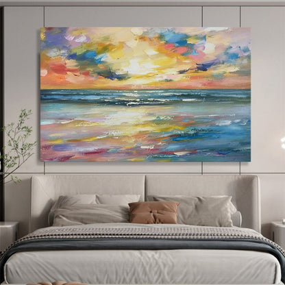 “Rainbow Sunset Beach” – Impasto Seascape Oil Painting CT1748
