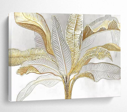 “Gilded Tropical Leaves” - Gold, silver, white; painted leaves with a metallic look CT1560