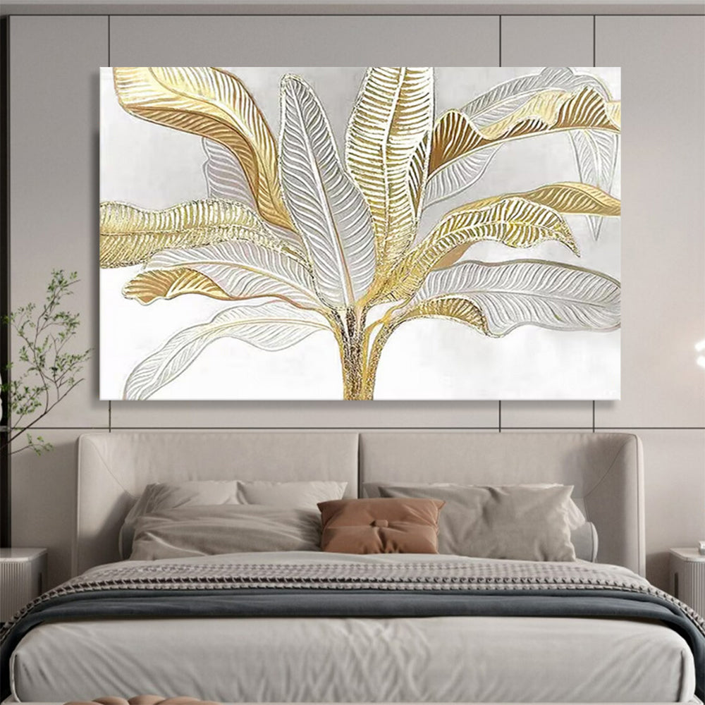 “Gilded Tropical Leaves” - Gold, silver, white; painted leaves with a metallic look CT1560
