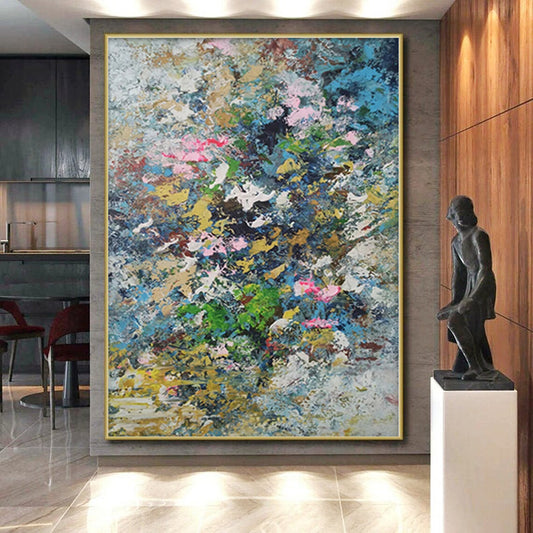 “Colorful Chaos Blooms” - Abstract Floral - inspired Painting with Multicolored Petals CT0017