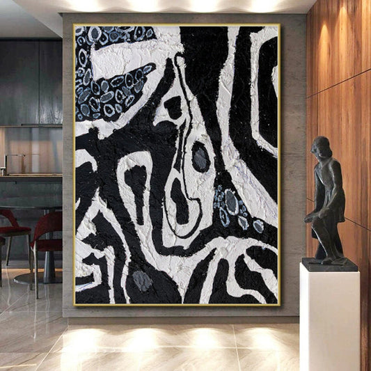 “Ink - Blot Creatures” - Abstract Art with Black, White, Gray, Blue CT0052