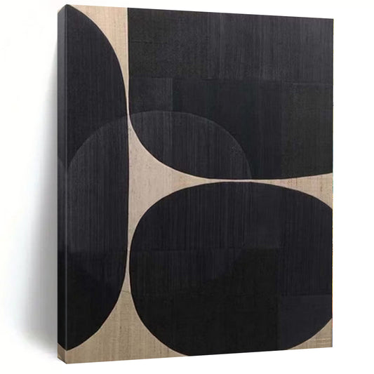 “Black - Beige Circular Cosmos” Abstract Acrylic Art CT0137