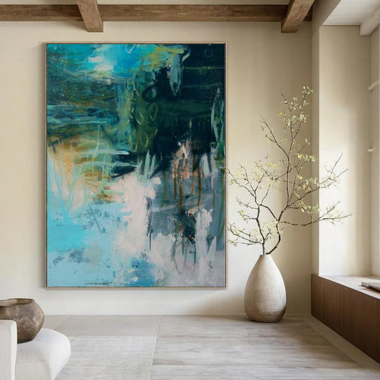 “Teal - Green Abstract Chaos” Impressionistic Acrylic Art CT0196