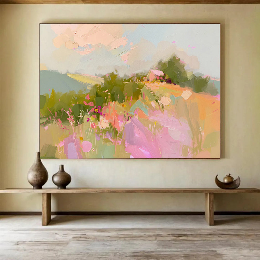 Pastel Landscape Dream Soft Colors Floral & Rural Scene Painting On Canvas DKH208