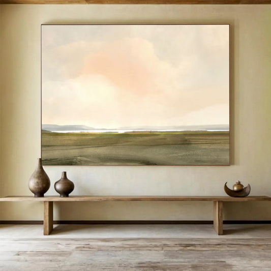 “Soft Pastel Landscape with Pink Clouds” Scenic Oil Painting On Canvas DLZ121