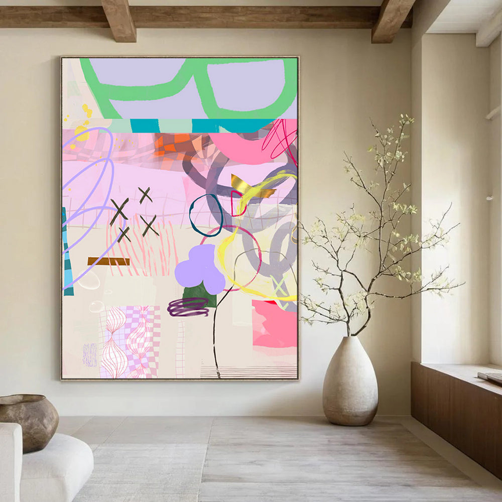 Pastel Colors, Playful Shapes - "Whimsy Playground" - Mixed - media Abstract Art CT1823
