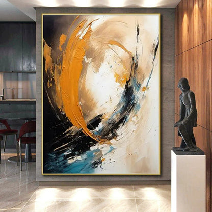 “Orange - Blue - Black Abstract Swirl” ，Abstract Oil Painting CT0829