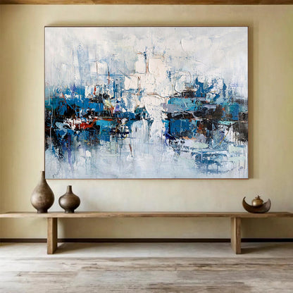 “Blue and White Abstract Harbor” Painting On Canvas DKH162
