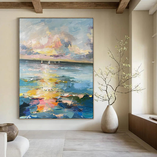 “Sailboats on a Colorful Sea: Impressionist Maritime Art” - Impasto Oil on Canvas CT1896