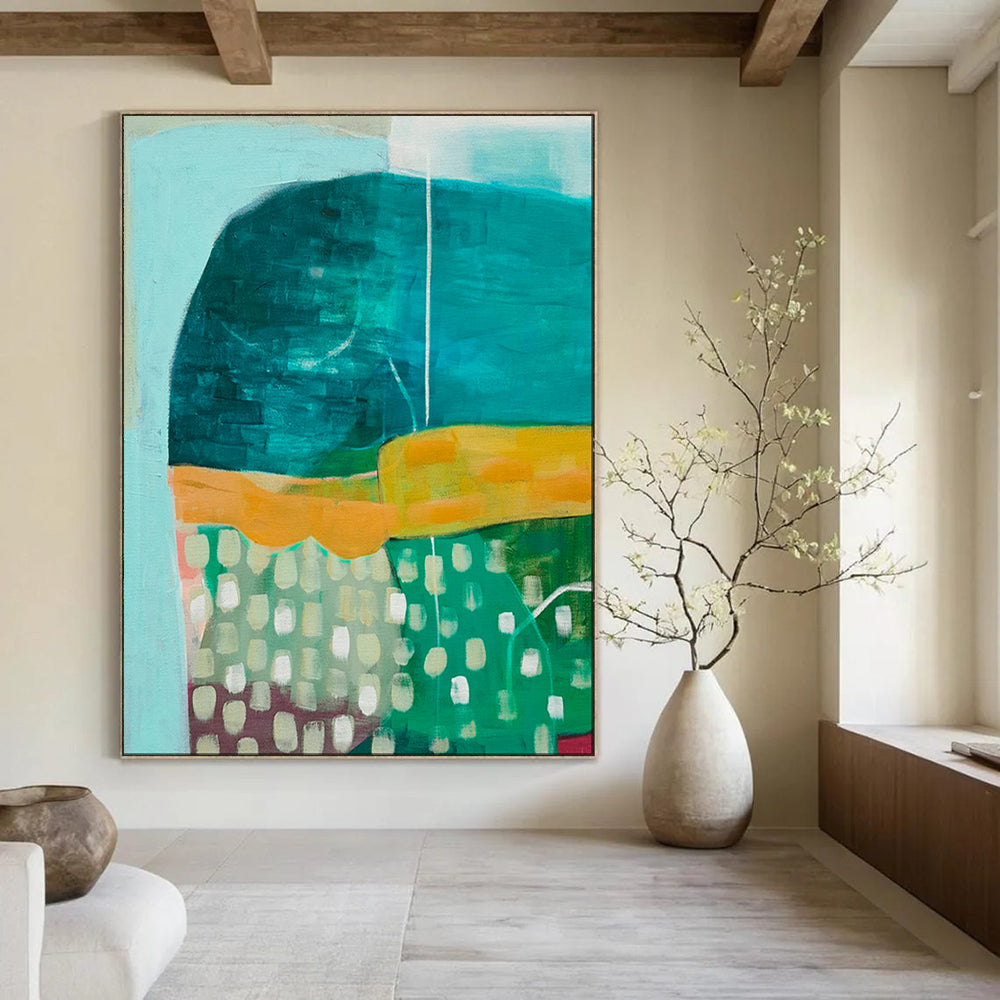 Teal, Orange, Patterned Layers - "Color Block Carnival" - Abstract Geometric Painting CT1847