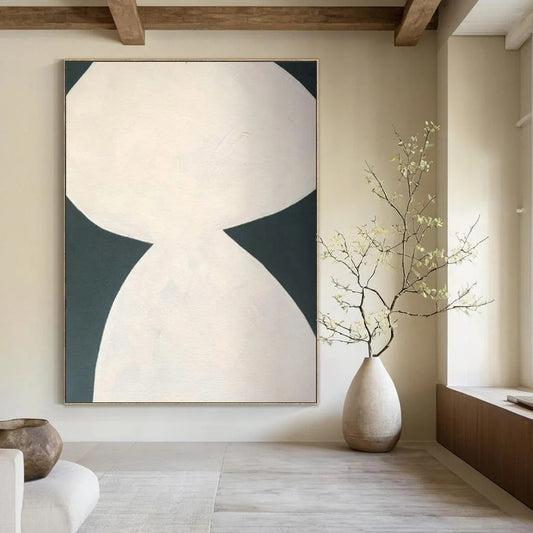 “White - Dark Green Hourglass Form” – Abstract Hourglass Art CT0999