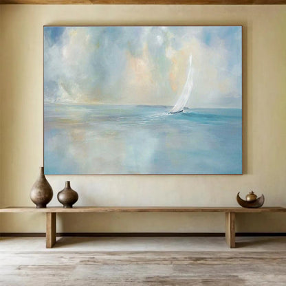 “Sailboat on Soft Sea” Impressionist Oil Painting On Canvas DKH436