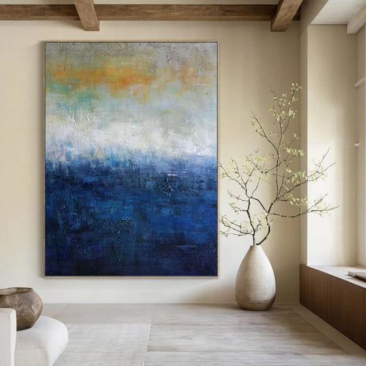 “Gradient Horizons” - Blue and Orange Gradient Abstract Painting On Canvas DKH1559
