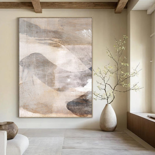 “Neutral Abstract Landscapes” - Brown, White, and Gray Abstract Painting On Canvas DTP210