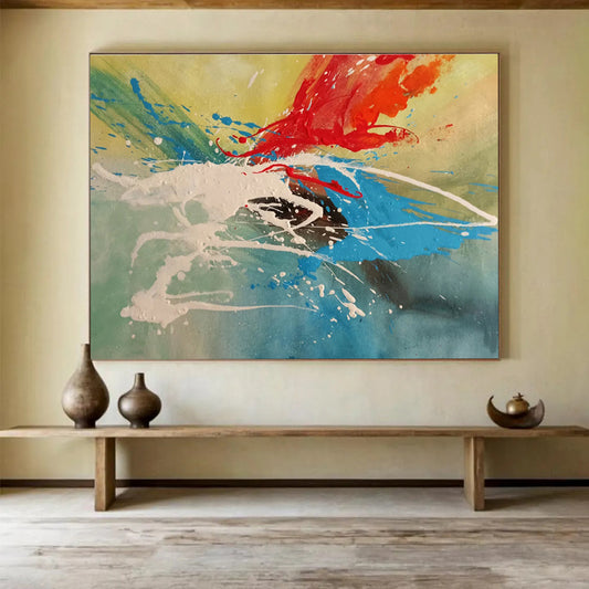 “Splattered Color Burst” - Energetic Abstract Painting On Canvas DKH843
