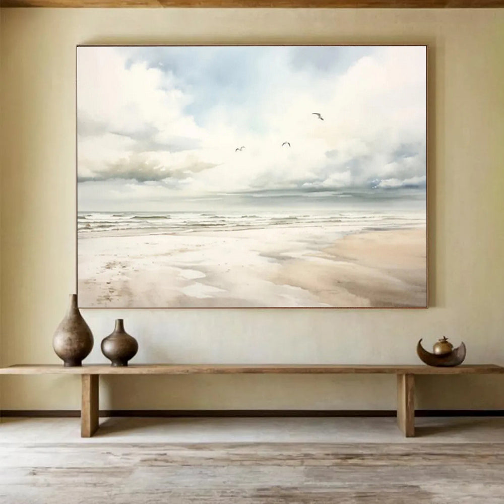 Watercolor Beach Scene Painting On Canvas DKH320