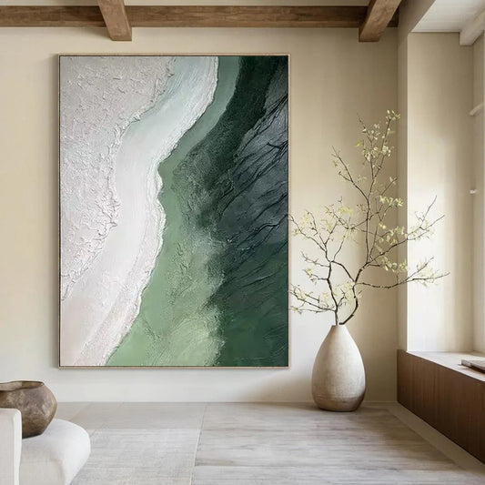 “Textured Green - White Abstract” ，Abstract Textured Acrylic Painting CT0938