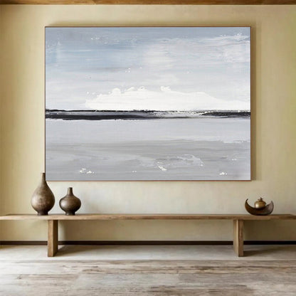“Gray - White Minimalist Sea” Abstract Acrylic Painting On Canvas DKH437