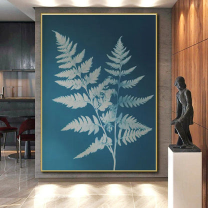 “Cyanotype Fern: Blue - White Botanical Print” ，Botanical Cyanotype Art CT0874