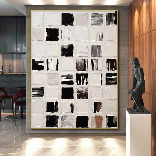 “Black - White Grid Strokes”，Abstract Expressionist Style CT0676
