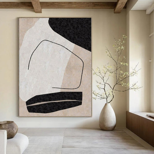 “Black - White - Beige Geometric Fragment” – Geometric Abstract Painting CT1142