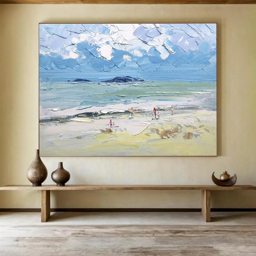 Textured Beach Scene - Impasto Seascape Painting On Canvas DKH628