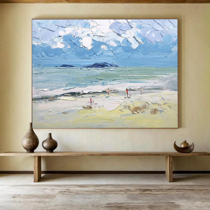 Textured Beach Scene - Impasto Seascape Painting On Canvas DKH628
