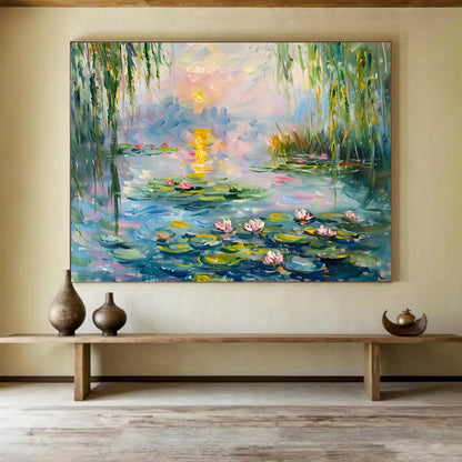 Water Lilies at Sunset - Impressionist Landscape Painting On Canvas DLZ194