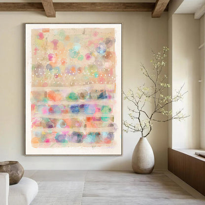 Pastel Dots, Striped Layers - "Dreamy Dotscape" - Mixed - media Abstract Art CT1827