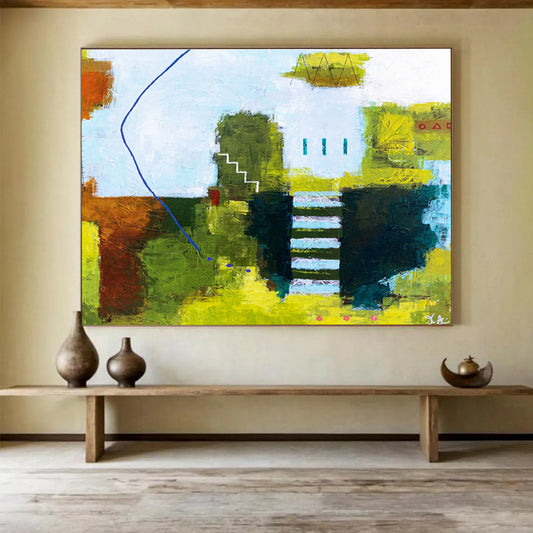 “Colorful Abstract Village” Abstract Acrylic Painting On Canvas DKH561