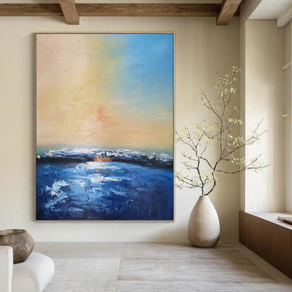 Soft Sunset Hues Over Water Abstract - Abstract Landscape Painting On Canvas DKH1324