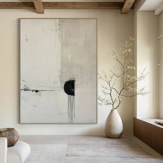 “Minimalist Black - White Abstract” ，Abstract Minimalist Acrylic Painting CT0934
