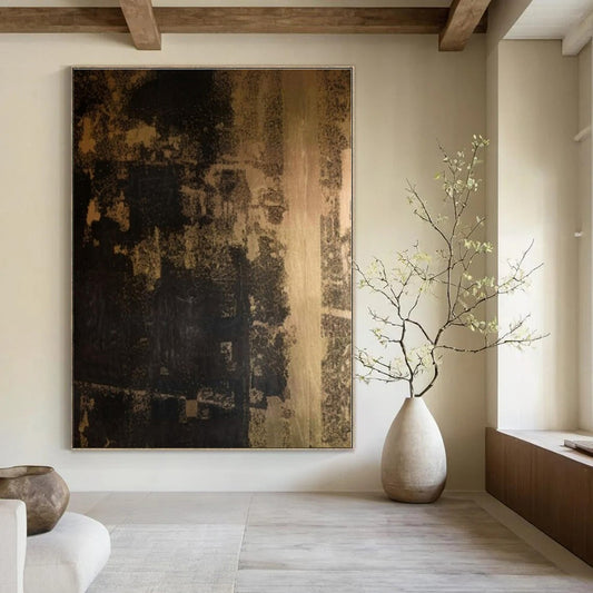 Dark Brown & Black Textured Mural - Mixed - Media Abstract On Canvas CT1295