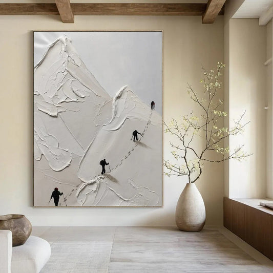 “White, Black Impasto Mountain ‘Climbing Journey’” - Textured Landscape Painting On Canvas DTP317