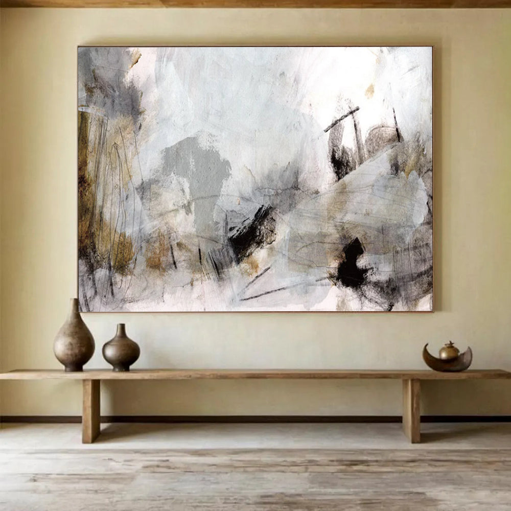 “Ethereal Gray and Brown Abstract” Mixed - media Abstract Painting On Canvas DLZ135