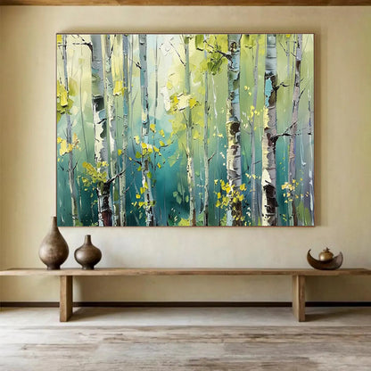 Sunlit Birch Forest Painting On Canvas DKH670