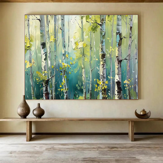 Sunlit Birch Forest Painting On Canvas DKH670