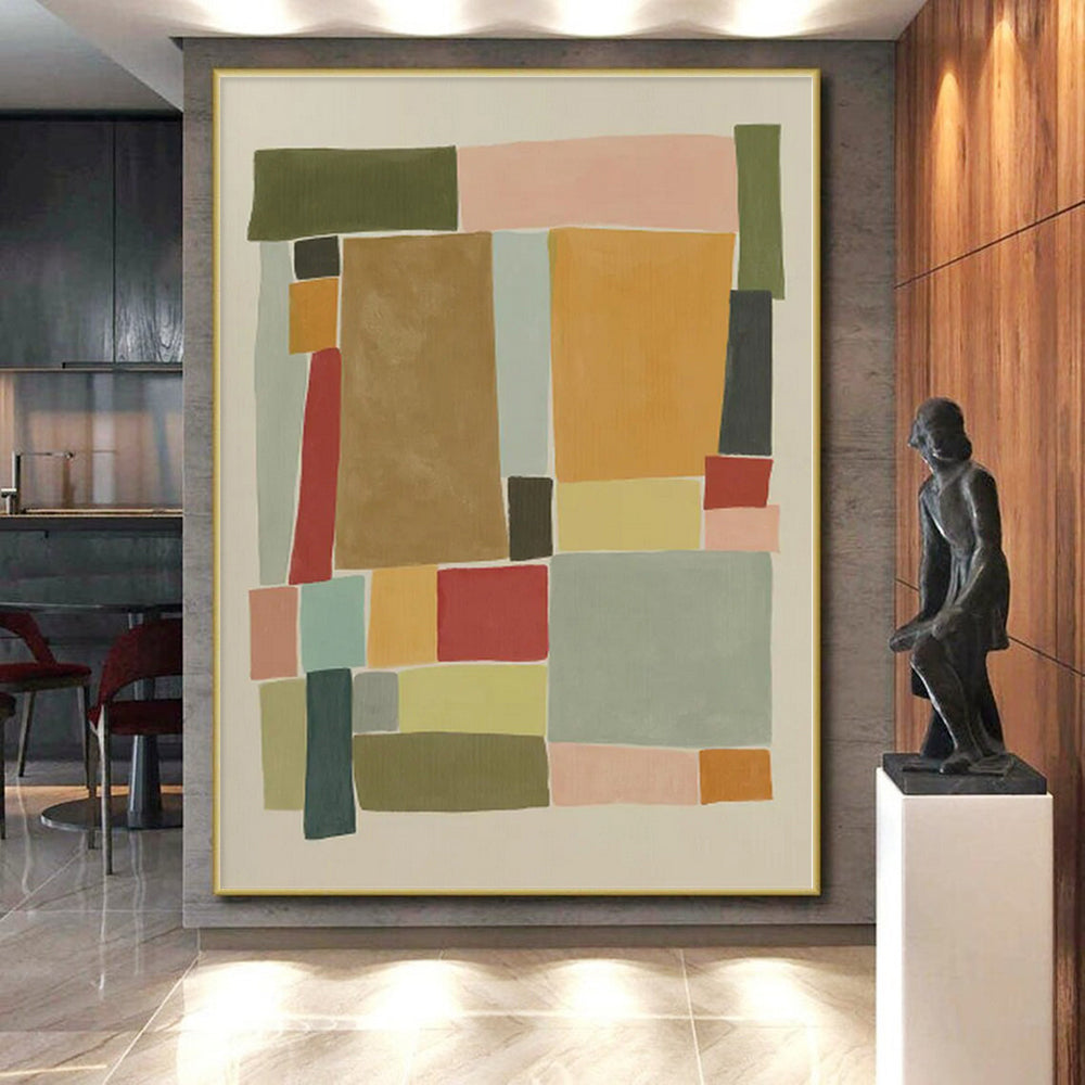 “Colorful Geometric Patchwork” Abstract Acrylic Art CT0333