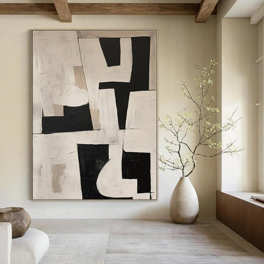 Monochrome Geometric Blocks - Abstract Geometric Acrylic Painting CT1364