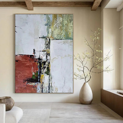 “Red - White Abstract Structure” - Abstract Cubist - Style Painting On Canvas DTP039