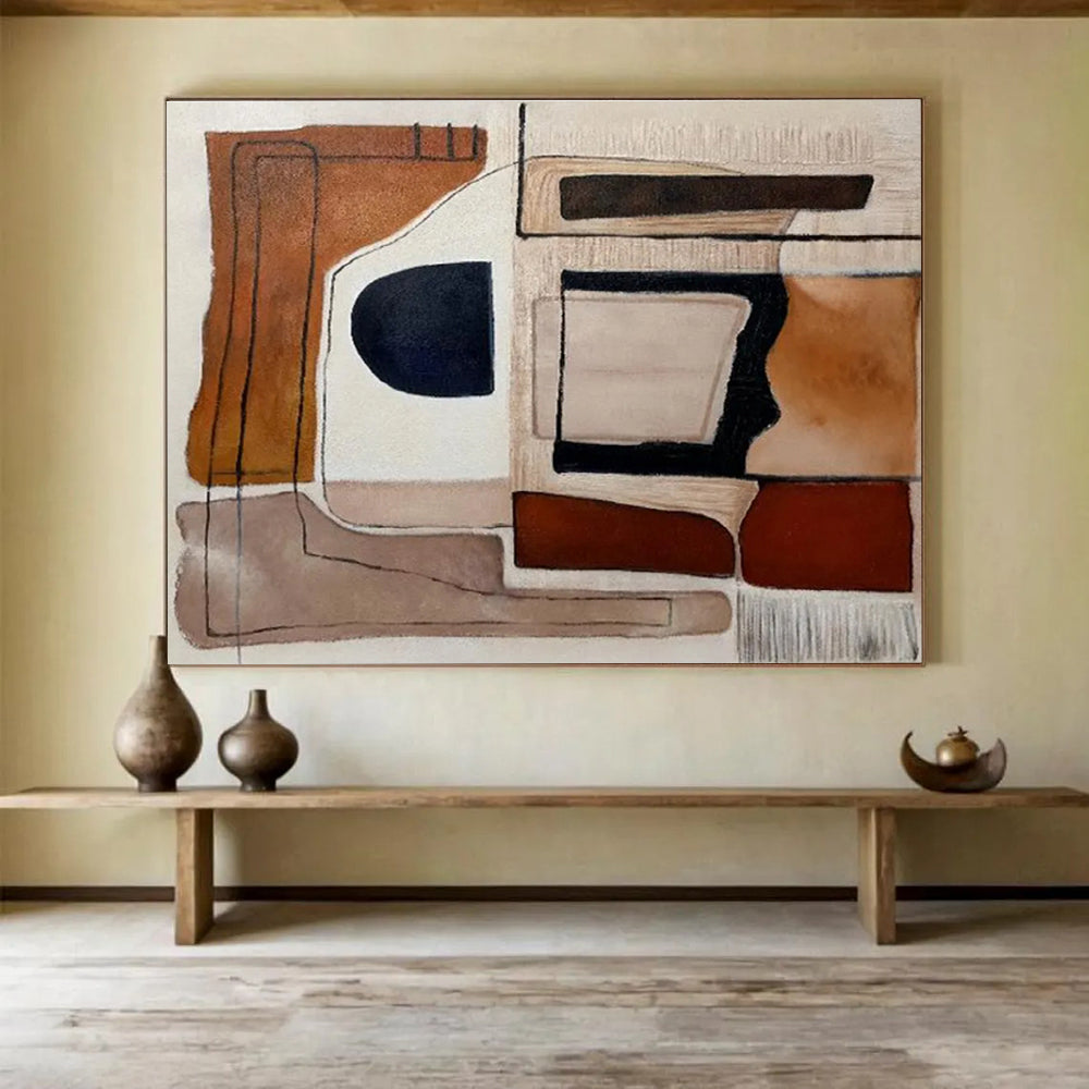 Earth - Toned Geometric Abstract Painting On Canvas DKH655