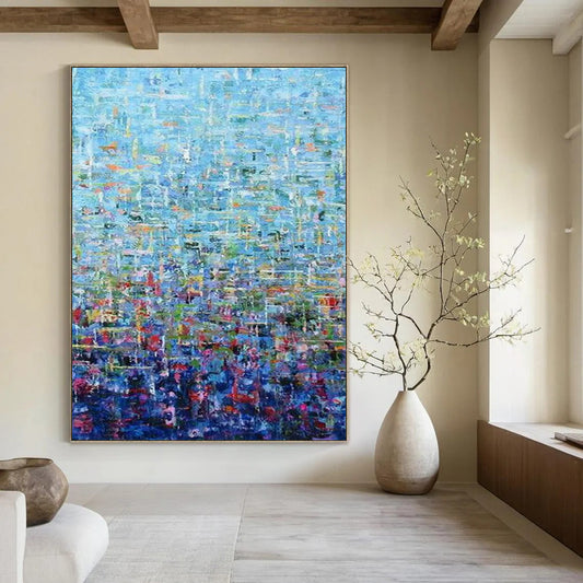 “Blue Abstract Pointillist - Style” - Abstract Painting On Canvas CT2349