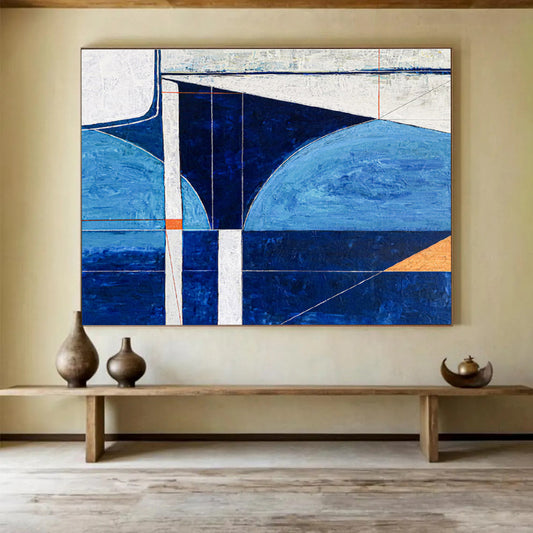 “Geometric Blue Abstraction” Abstract Geometric Painting On Canvas DKH540